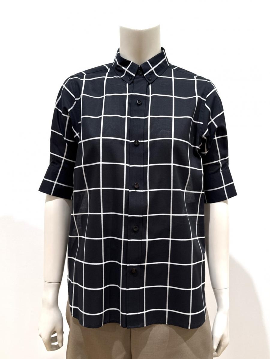 HYKE（ハイク）／SHEER BACK WINDOWPANE SHORT-SLV BLOUSE（15266）