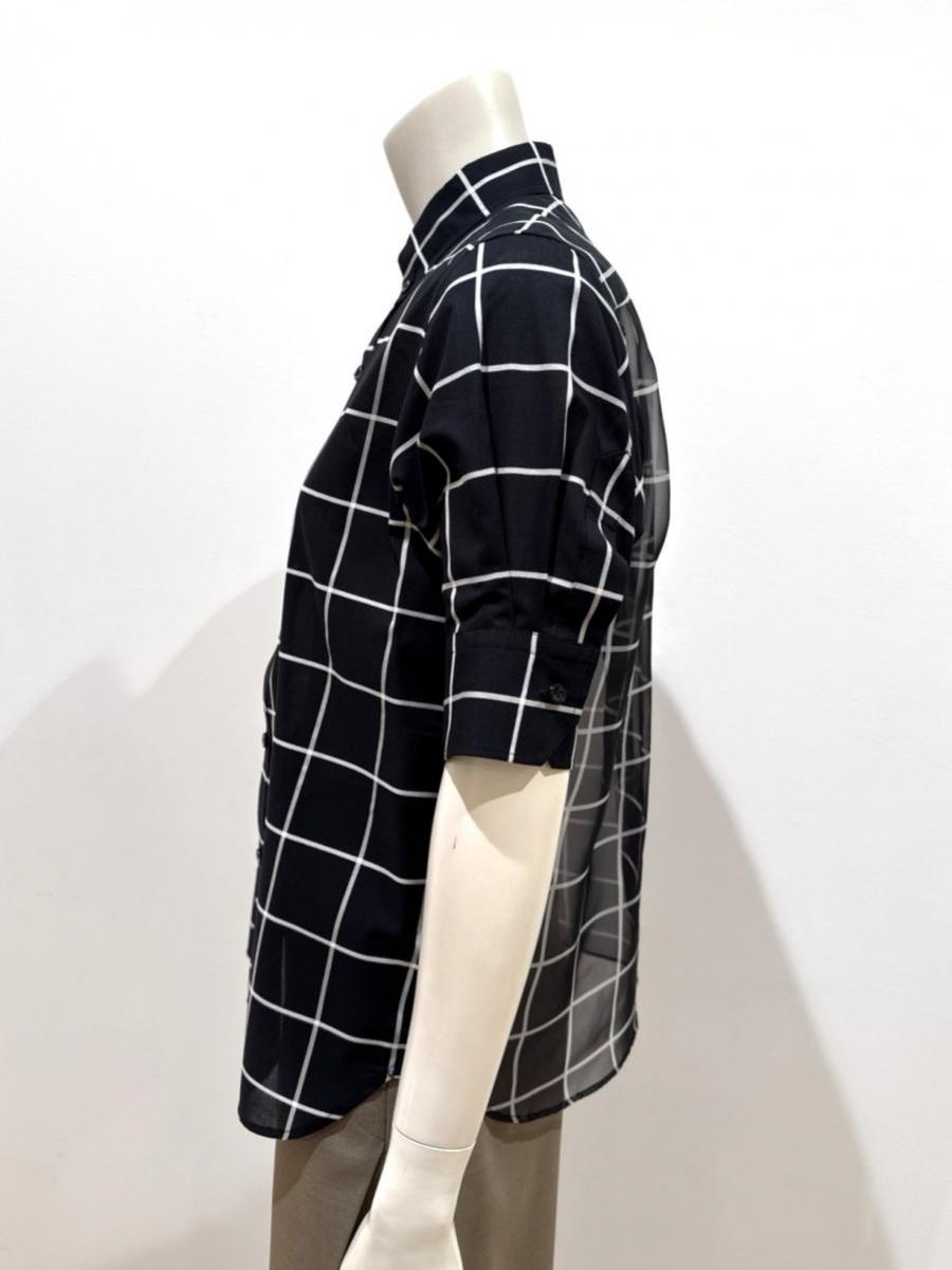 HYKE（ハイク）／SHEER BACK WINDOWPANE SHORT-SLV BLOUSE（15266）