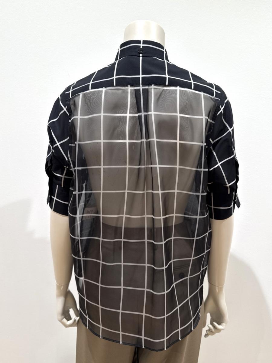HYKE（ハイク）／SHEER BACK WINDOWPANE SHORT-SLV BLOUSE（15266）