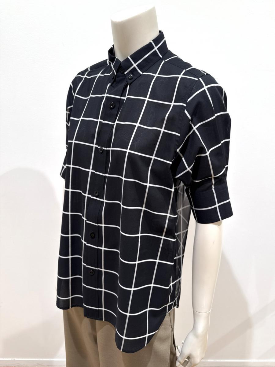 HYKE（ハイク）／SHEER BACK WINDOWPANE SHORT-SLV BLOUSE（15266）