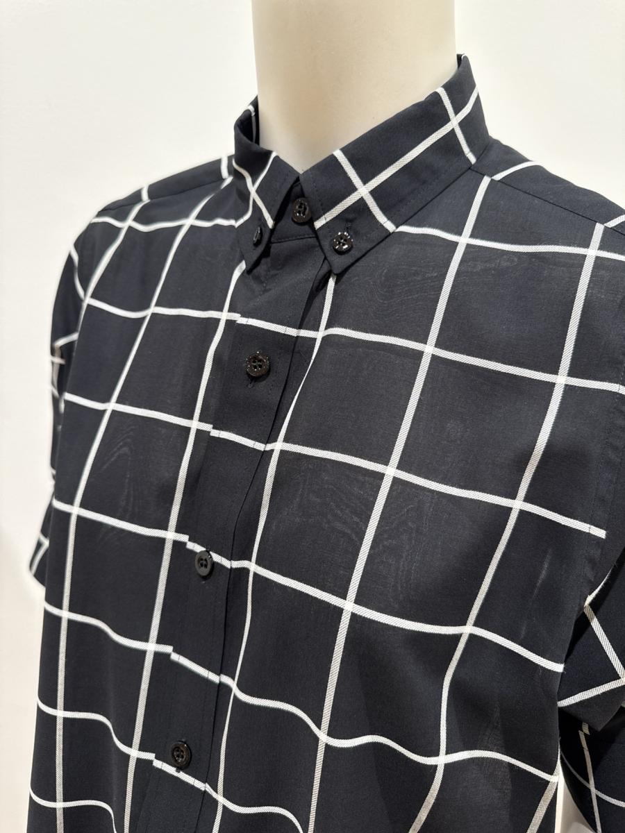 HYKE（ハイク）／SHEER BACK WINDOWPANE SHORT-SLV BLOUSE（15266）